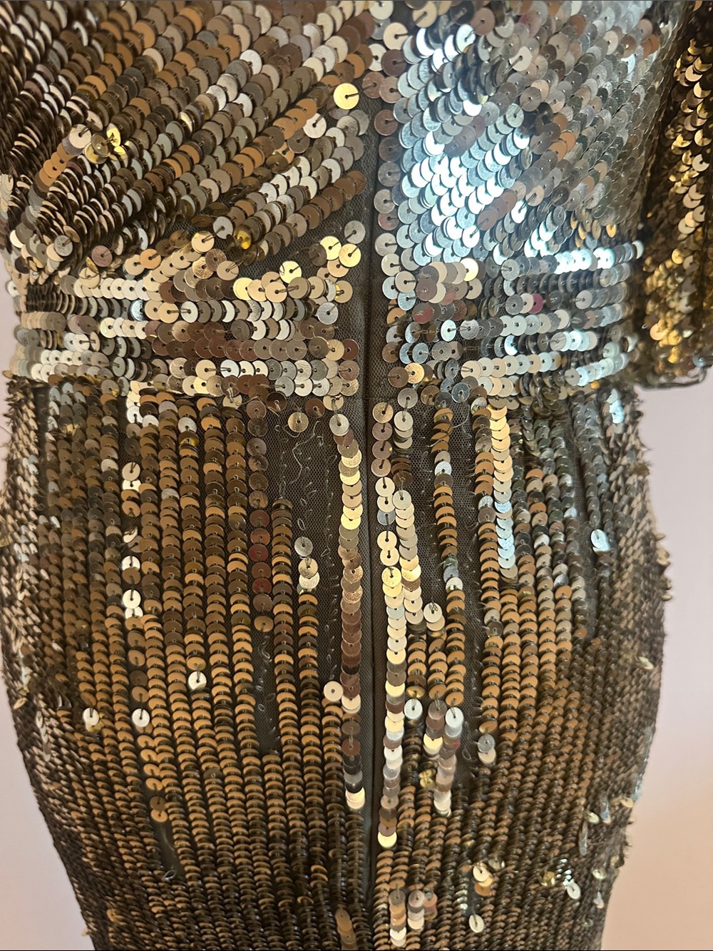 Mac Duggal Gold Sequin One-Shoulder Evening Gown - Picture 4 of 6